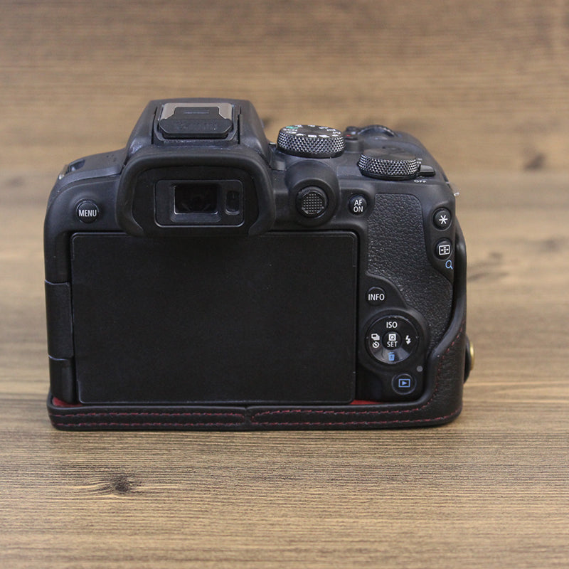 Genuine Leather Camera Bottom Case for Canon EOS R10, Anti-dust Camera Half Body Cover - Black