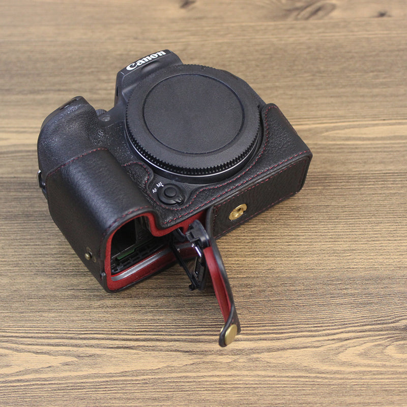 Genuine Leather Camera Bottom Case for Canon EOS R10, Anti-dust Camera Half Body Cover - Black