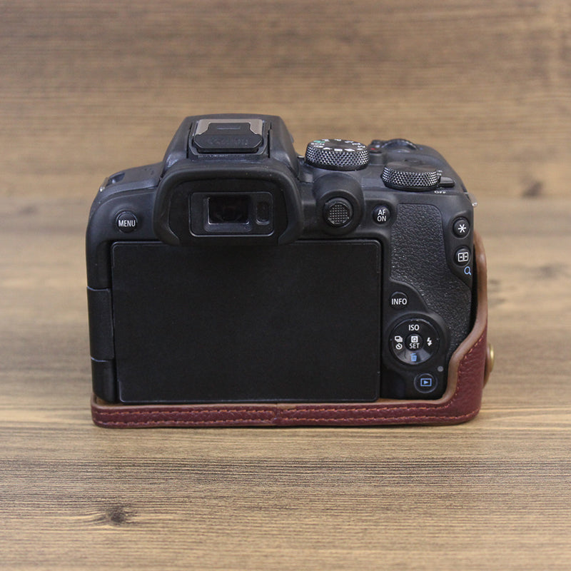 Genuine Leather Camera Bottom Case for Canon EOS R10, Anti-dust Camera Half Body Cover - Coffee