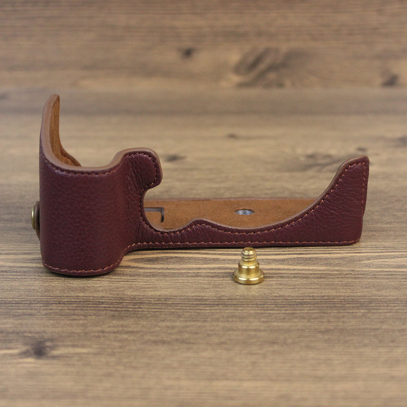 Genuine Leather Camera Bottom Case for Canon EOS R10, Anti-dust Camera Half Body Cover - Coffee