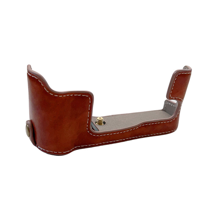 Uniqkart for Fujifilm X-T30II X-T30 X-T20 X-T10 PU Leather Camera Bottom Case Anti-scratch Half Body Cover with Battery Opening Design - Brown