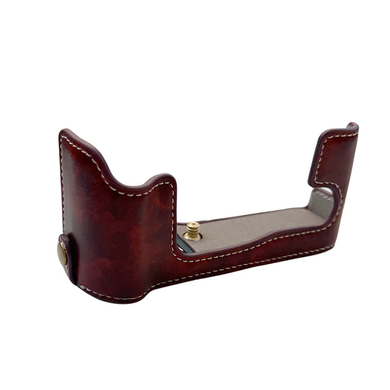 Uniqkart for Fujifilm X-T30II X-T30 X-T20 X-T10 PU Leather Camera Bottom Case Anti-scratch Half Body Cover with Battery Opening Design - Coffee