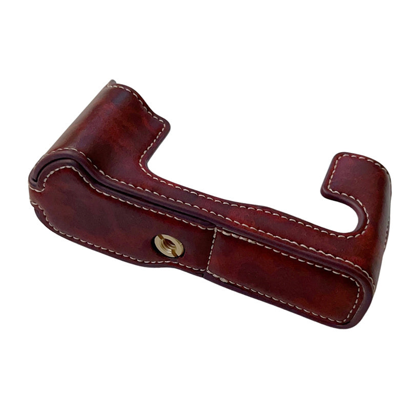 Uniqkart for Fujifilm X-T30II X-T30 X-T20 X-T10 PU Leather Camera Bottom Case Anti-scratch Half Body Cover with Battery Opening Design - Coffee