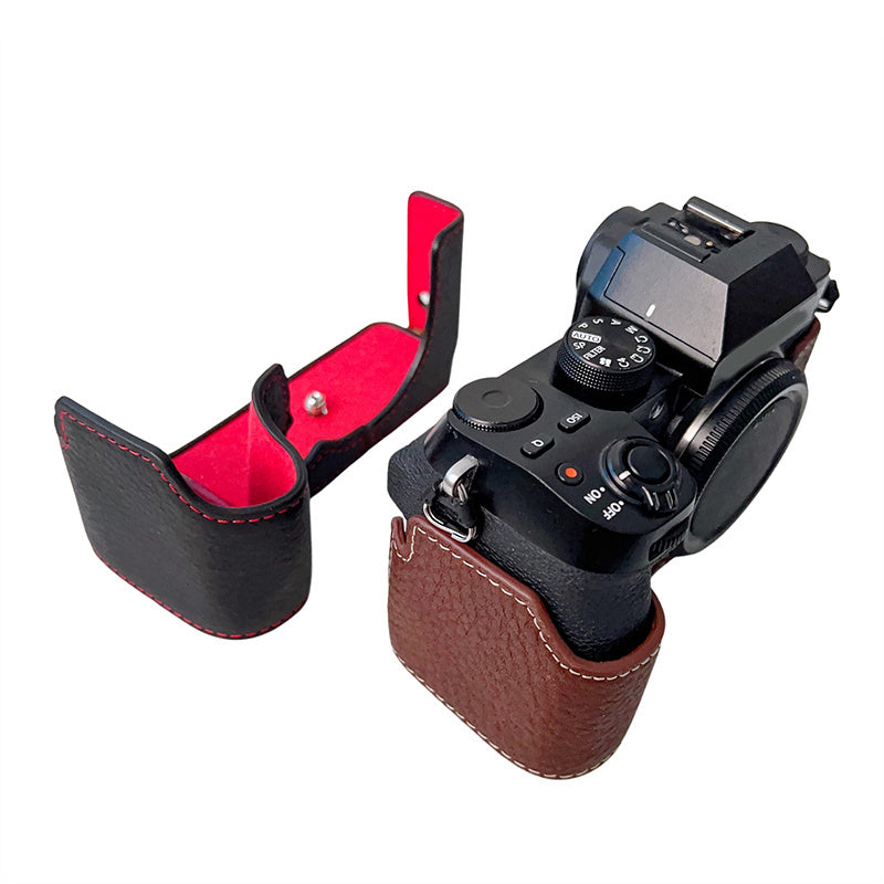 Genuine Leather Half Cover Case for Fujifilm X-S10 Camera, Anti-scratch Protective Cover with Battery Opening - Coffee