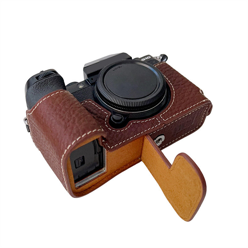 Genuine Leather Half Cover Case for Fujifilm X-S10 Camera, Anti-scratch Protective Cover with Battery Opening - Coffee