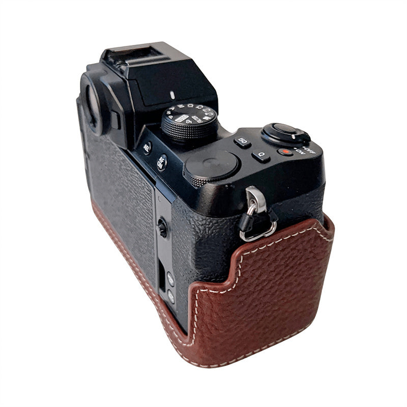 Genuine Leather Half Cover Case for Fujifilm X-S10 Camera, Anti-scratch Protective Cover with Battery Opening - Coffee