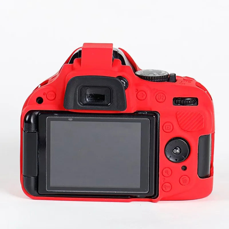 Uniqkart for Nikon D5200 / D5100 Silicone Skin Case Camera DSLR Bag Anti-scratch Protective Cover - Red