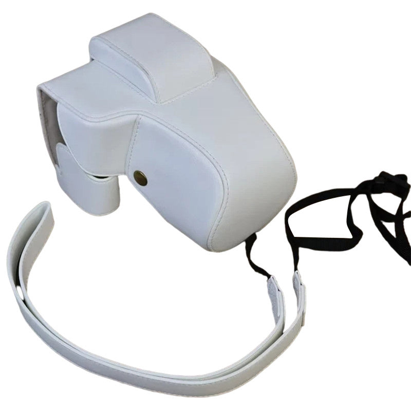 Camera Bag for Canon EOS 200D / 250D(200D II), Retro PU Leather Digital Camera Anti-scratch Protective Cover with Shoulder Strap - White