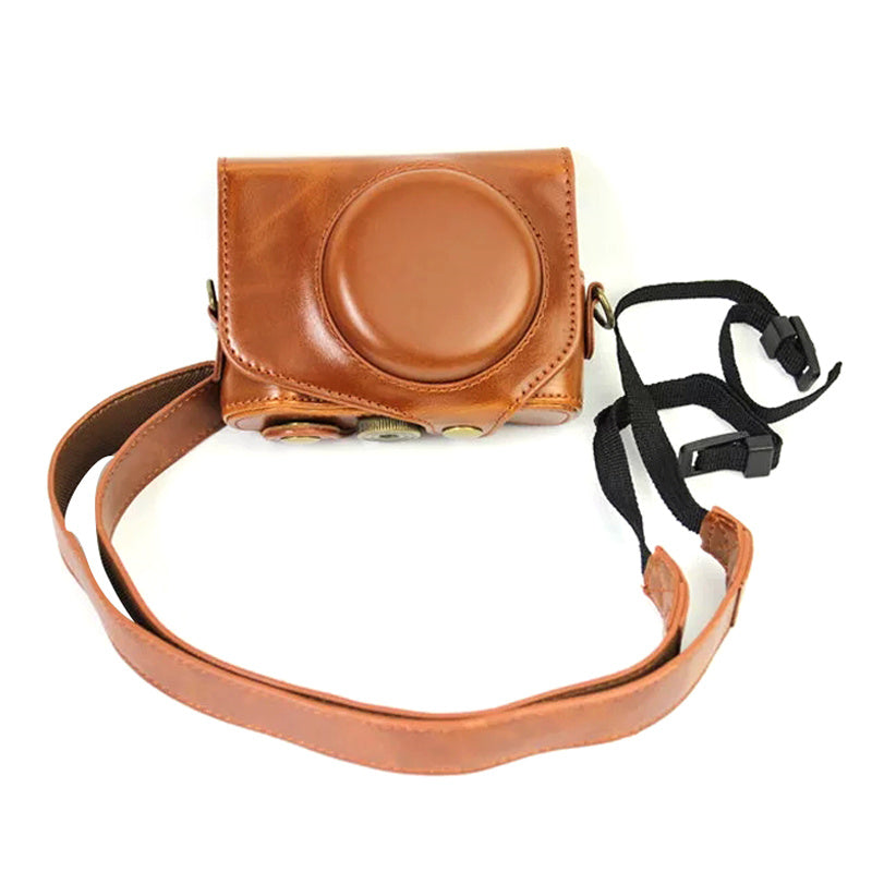 Uniqkart for Canon G7X Mark II / G7X Mark III Vintage Protective Cover Detachable PU Leather Camera Bag with Shoulder Strap - Brown