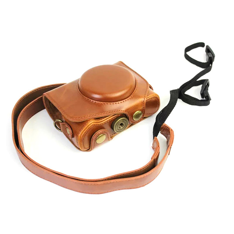 Uniqkart for Canon G7X Mark II / G7X Mark III Vintage Protective Cover Detachable PU Leather Camera Bag with Shoulder Strap - Brown