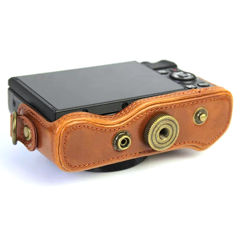 Uniqkart for Canon G7X Mark II / G7X Mark III Vintage Protective Cover Detachable PU Leather Camera Bag with Shoulder Strap - Brown