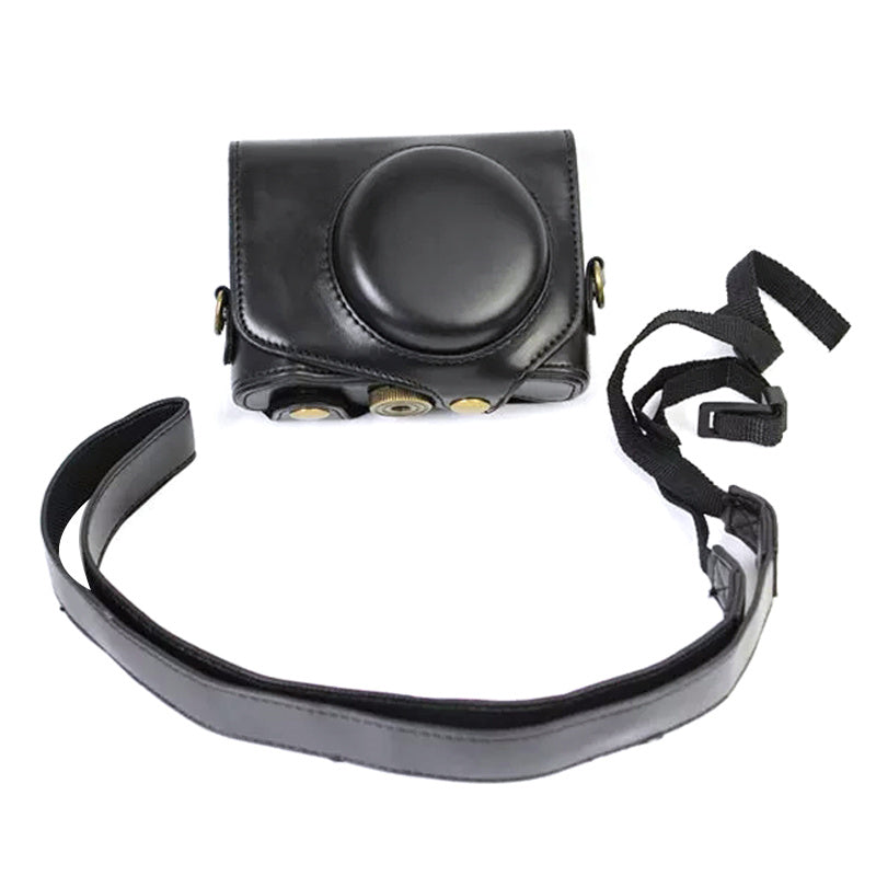 Uniqkart for Canon G7X Mark II / G7X Mark III Vintage Protective Cover Detachable PU Leather Camera Bag with Shoulder Strap - Black