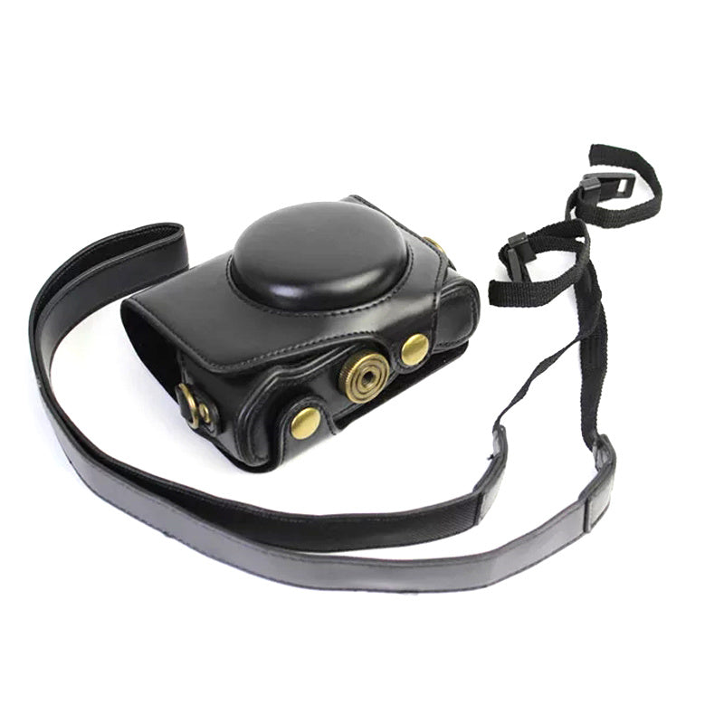 Uniqkart for Canon G7X Mark II / G7X Mark III Vintage Protective Cover Detachable PU Leather Camera Bag with Shoulder Strap - Black