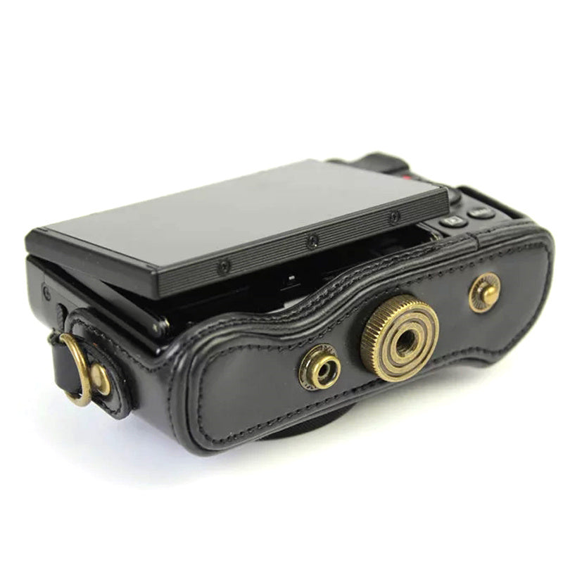 Uniqkart for Canon G7X Mark II / G7X Mark III Vintage Protective Cover Detachable PU Leather Camera Bag with Shoulder Strap - Black