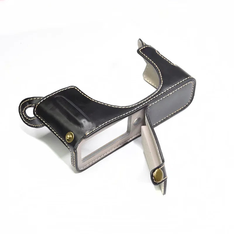 Uniqkart for FUJIFILM X100V / X100F Detachable Camera Case Bag, Battery Opening Design PU Leather + Flannel Lining Protective Cover with Shoulder Strap - Black