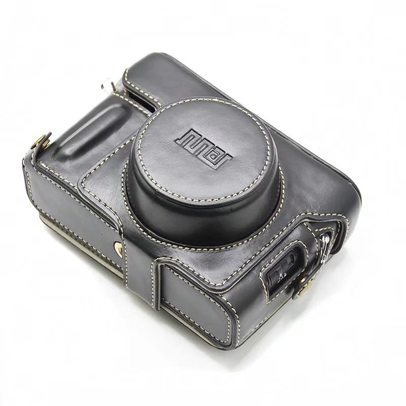 Uniqkart for FUJIFILM X100V / X100F Detachable Camera Case Bag, Battery Opening Design PU Leather + Flannel Lining Protective Cover with Shoulder Strap - Black