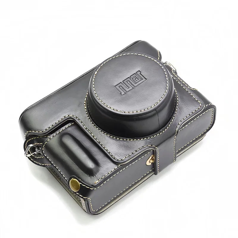 Uniqkart for FUJIFILM X100V / X100F Detachable Camera Case Bag, Battery Opening Design PU Leather + Flannel Lining Protective Cover with Shoulder Strap - Black