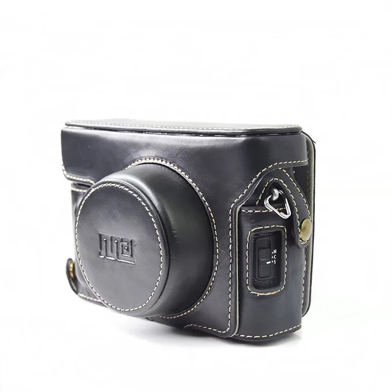 Uniqkart for FUJIFILM X100V / X100F Detachable Camera Case Bag, Battery Opening Design PU Leather + Flannel Lining Protective Cover with Shoulder Strap - Black