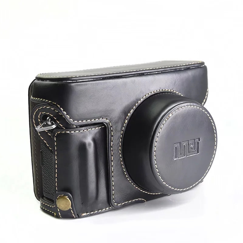 Uniqkart for FUJIFILM X100V / X100F Detachable Camera Case Bag, Battery Opening Design PU Leather + Flannel Lining Protective Cover with Shoulder Strap - Black