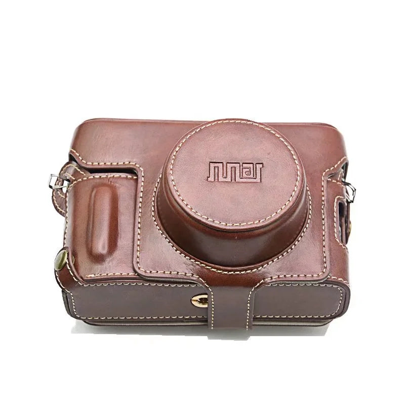 for FUJIFILM X100V / X100F Detachable Camera Case Bag, Battery Opening Design PU Leather + Flannel Lining Protective Cover with Shoulder Strap - Coffee