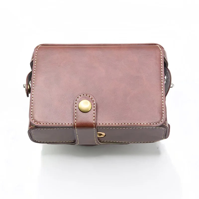 for FUJIFILM X100V / X100F Detachable Camera Case Bag, Battery Opening Design PU Leather + Flannel Lining Protective Cover with Shoulder Strap - Coffee