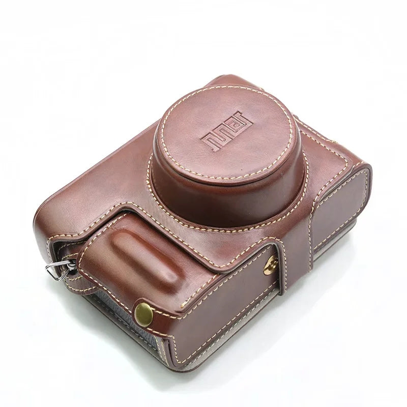 for FUJIFILM X100V / X100F Detachable Camera Case Bag, Battery Opening Design PU Leather + Flannel Lining Protective Cover with Shoulder Strap - Coffee