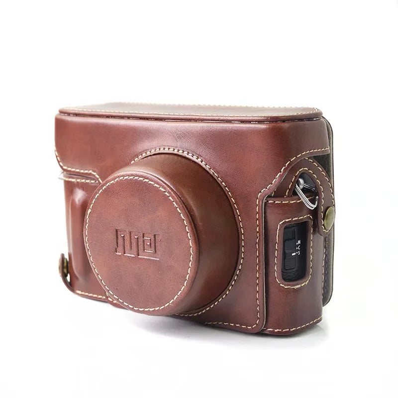 for FUJIFILM X100V / X100F Detachable Camera Case Bag, Battery Opening Design PU Leather + Flannel Lining Protective Cover with Shoulder Strap - Coffee