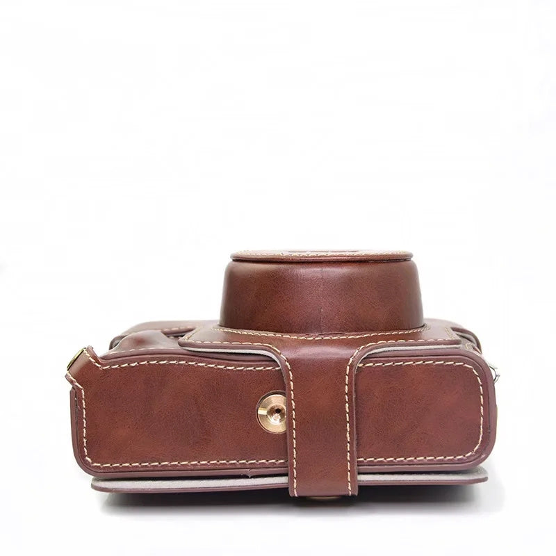 for FUJIFILM X100V / X100F Detachable Camera Case Bag, Battery Opening Design PU Leather + Flannel Lining Protective Cover with Shoulder Strap - Coffee