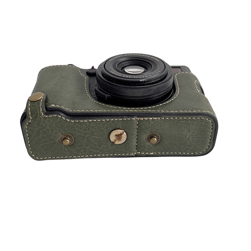 Uniqkart for FUJIFILM X100V / X100F Textured PU Leather Protective Cover Detachable Camera Case Bag with Battery Opening Design and Shoulder Strap - Green