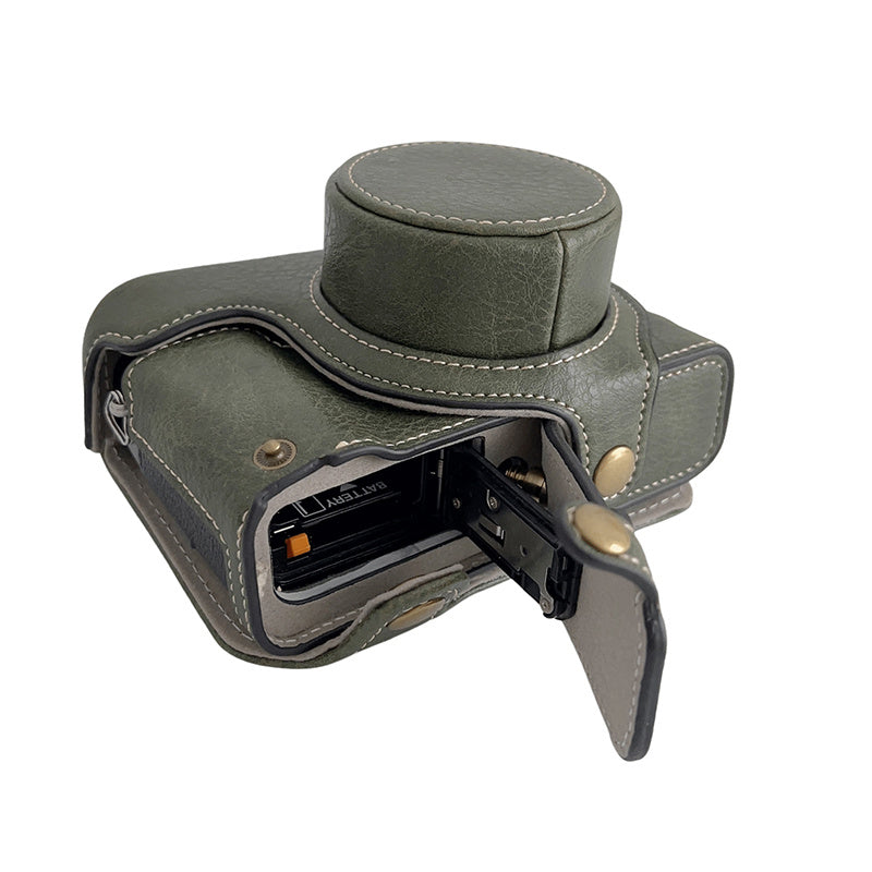 Uniqkart for FUJIFILM X100V / X100F Textured PU Leather Protective Cover Detachable Camera Case Bag with Battery Opening Design and Shoulder Strap - Green