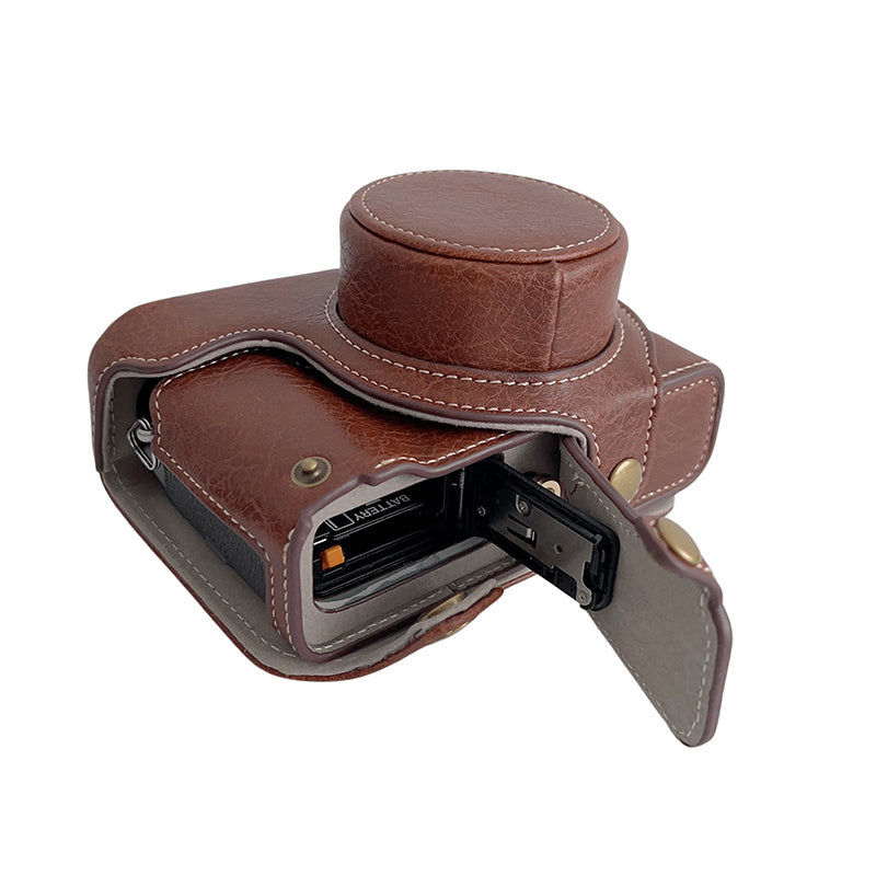 Uniqkart for FUJIFILM X100V / X100F Textured PU Leather Protective Cover Detachable Camera Case Bag with Battery Opening Design and Shoulder Strap - Coffee