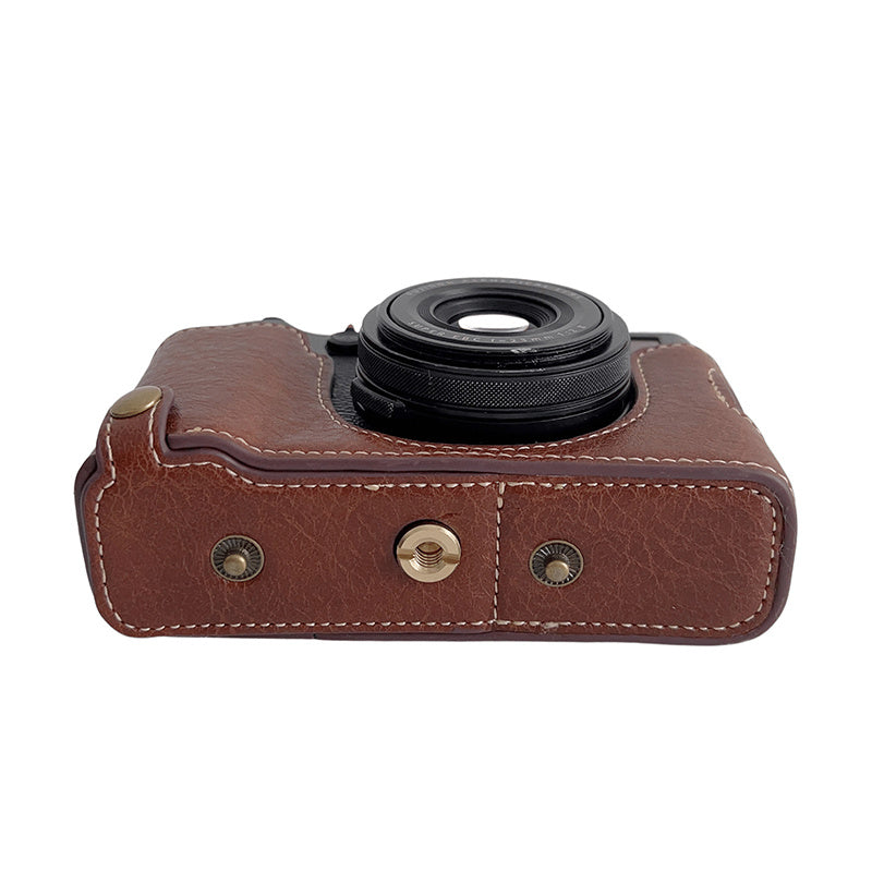 Uniqkart for FUJIFILM X100V / X100F Textured PU Leather Protective Cover Detachable Camera Case Bag with Battery Opening Design and Shoulder Strap - Coffee