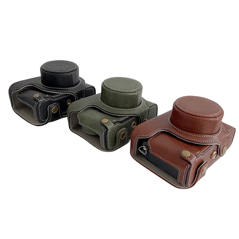 Uniqkart for FUJIFILM X100V / X100F Textured PU Leather Protective Cover Detachable Camera Case Bag with Battery Opening Design and Shoulder Strap - Coffee