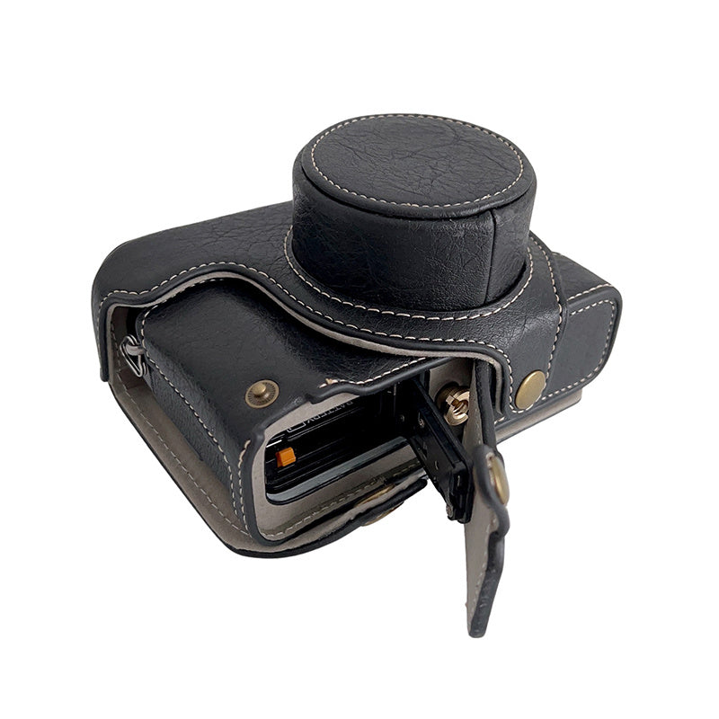 Uniqkart for FUJIFILM X100V / X100F Textured PU Leather Protective Cover Detachable Camera Case Bag with Battery Opening Design and Shoulder Strap - Black