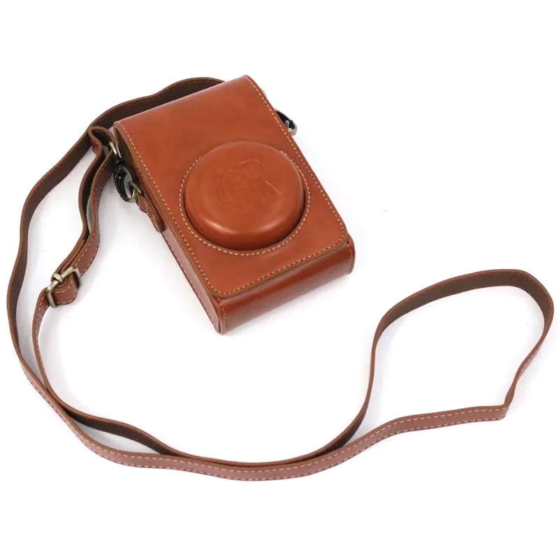 Uniqkart for Ricoh GR / GR II / GR III / GR IIIx Camera Bag Vintage PU Leather Digital Camera Protective Cover with Shoulder Strap - Brown
