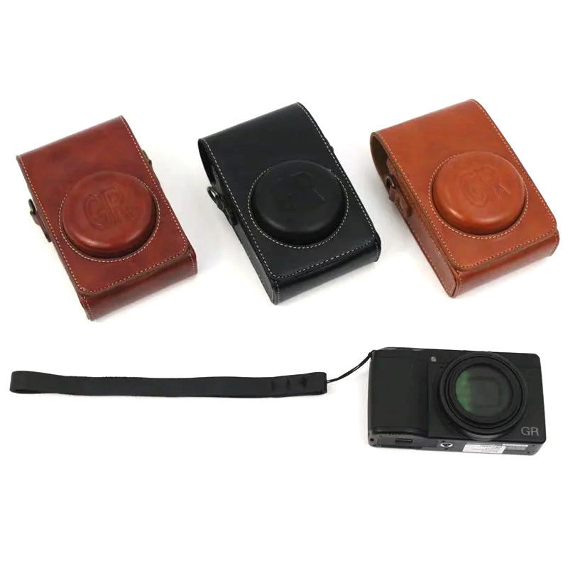 Uniqkart for Ricoh GR / GR II / GR III / GR IIIx Camera Bag Vintage PU Leather Digital Camera Protective Cover with Shoulder Strap - Brown