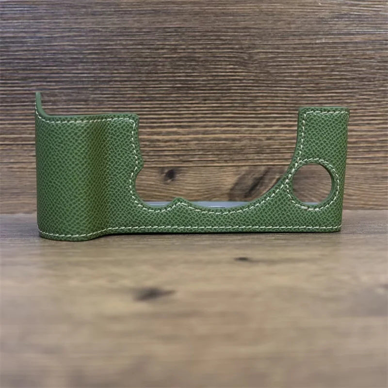 Uniqkart for Fujifilm X-T5 Camera PU Leather Protective Case Battery Opening Design Half Body Cover with Hand Strap - Green