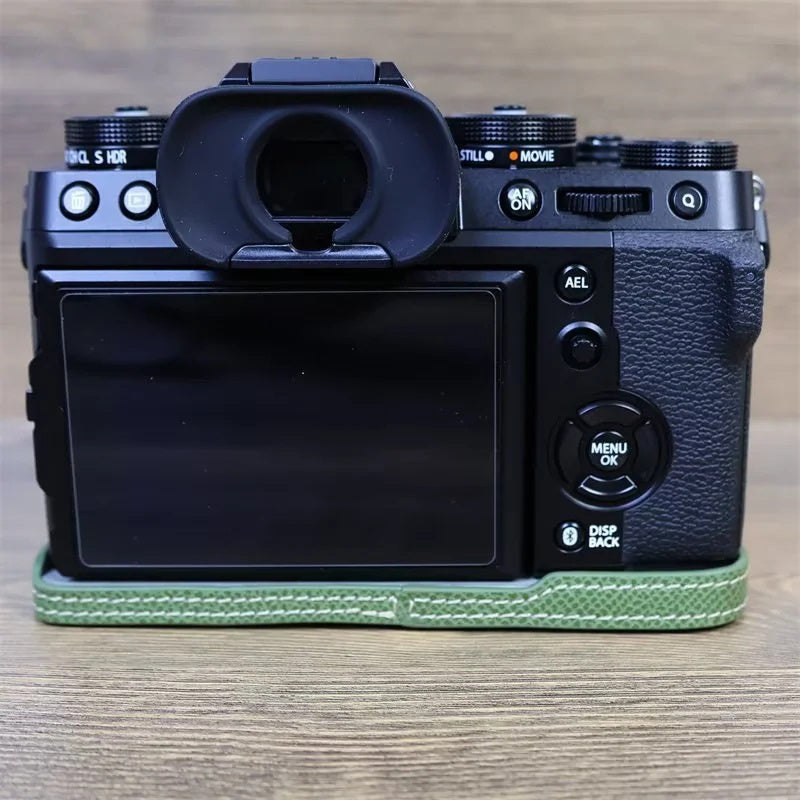 Uniqkart for Fujifilm X-T5 Camera PU Leather Protective Case Battery Opening Design Half Body Cover with Hand Strap - Green