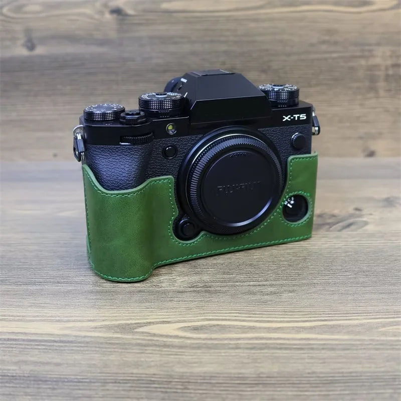 for Fujifilm X-T5 Anti-scratch PU Leather Camera Case Battery Opening Design Protective Cover with Screw - Green