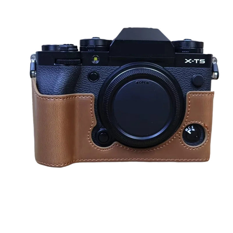 for Fujifilm X-T5 Anti-scratch PU Leather Camera Case Battery Opening Design Protective Cover with Screw - Coffee