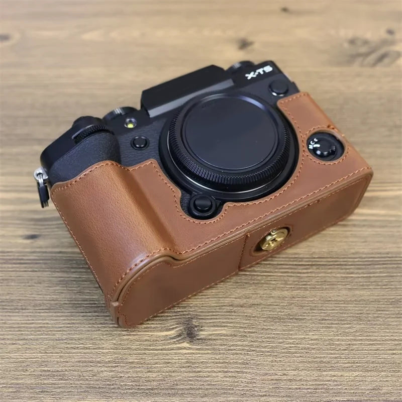 for Fujifilm X-T5 Anti-scratch PU Leather Camera Case Battery Opening Design Protective Cover with Screw - Coffee