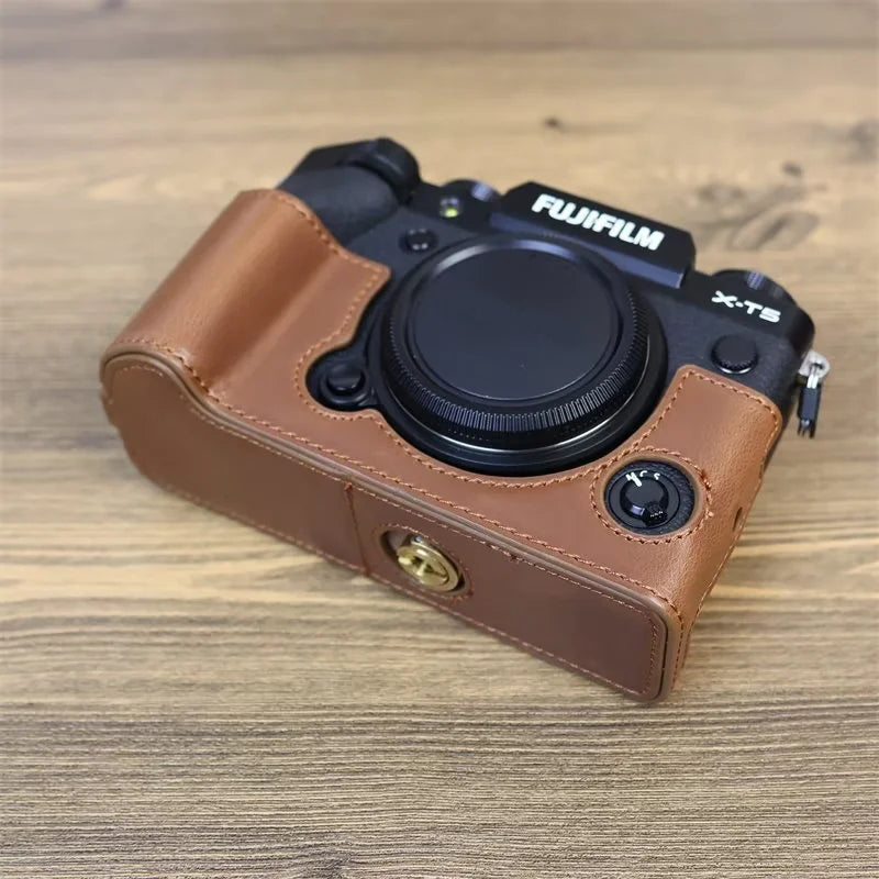 for Fujifilm X-T5 Anti-scratch PU Leather Camera Case Battery Opening Design Protective Cover with Screw - Coffee