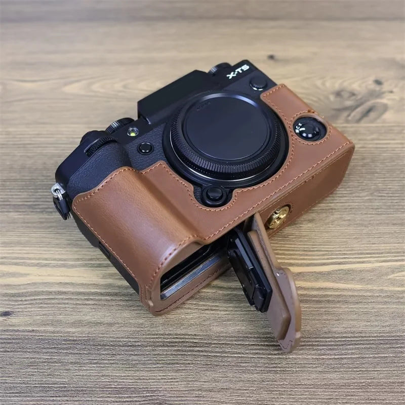 for Fujifilm X-T5 Anti-scratch PU Leather Camera Case Battery Opening Design Protective Cover with Screw - Coffee