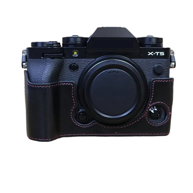 for Fujifilm X-T5 Anti-scratch PU Leather Camera Case Battery Opening Design Protective Cover with Screw - Black