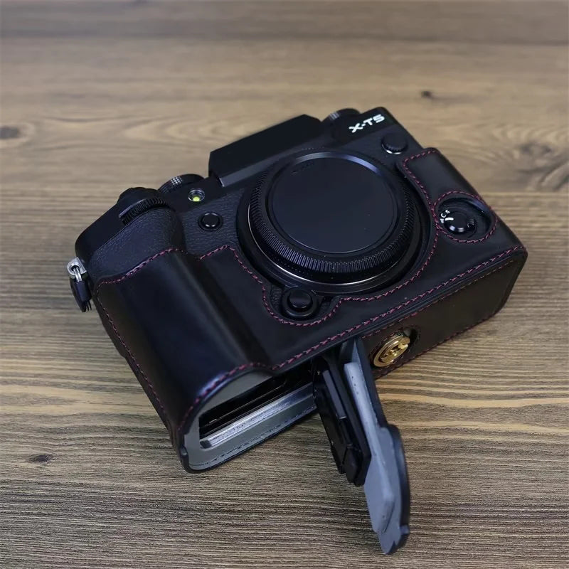 for Fujifilm X-T5 Anti-scratch PU Leather Camera Case Battery Opening Design Protective Cover with Screw - Black