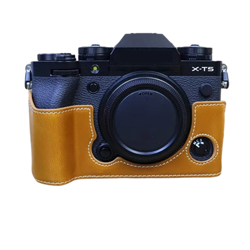 for Fujifilm X-T5 Anti-scratch PU Leather Camera Case Battery Opening Design Protective Cover with Screw - Brown