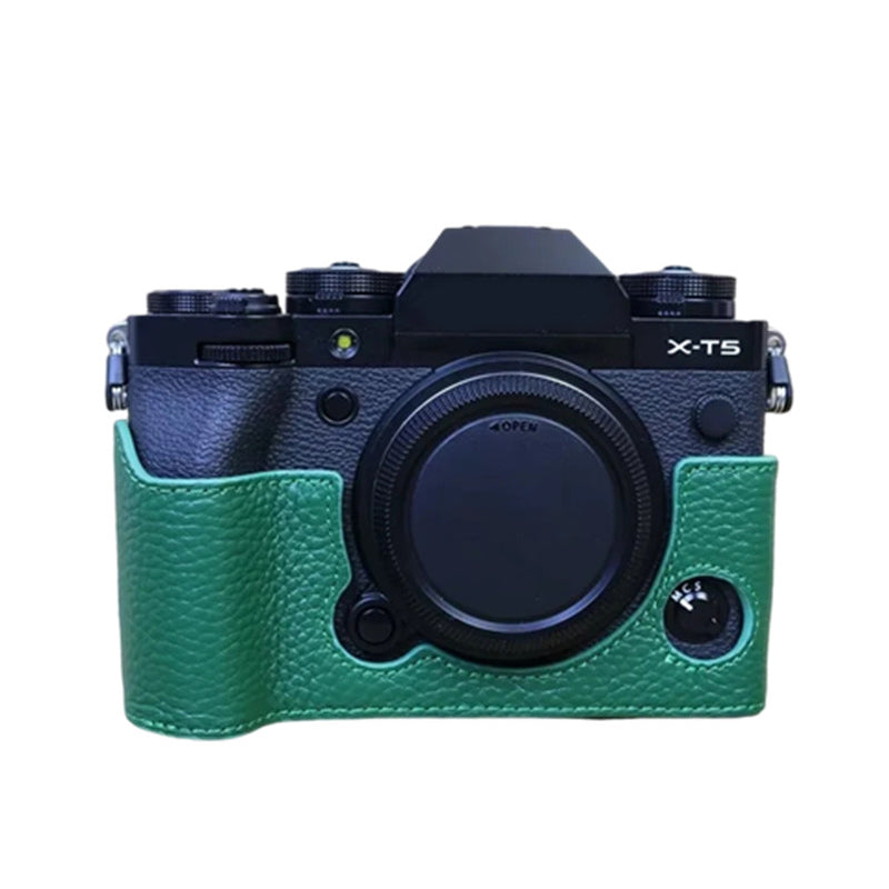 Uniqkart for Fujifilm X-T5 Genuine Leather Camera Case Battery Opening Design Protective Cover - Green
