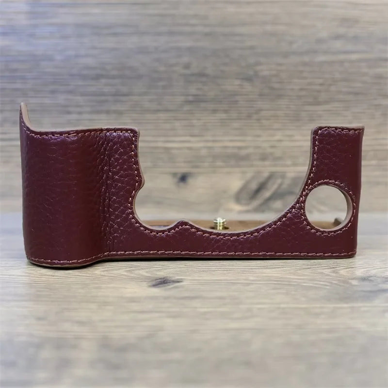 Uniqkart for Fujifilm X-T5 Genuine Leather Camera Case Battery Opening Design Protective Cover - Wine Red