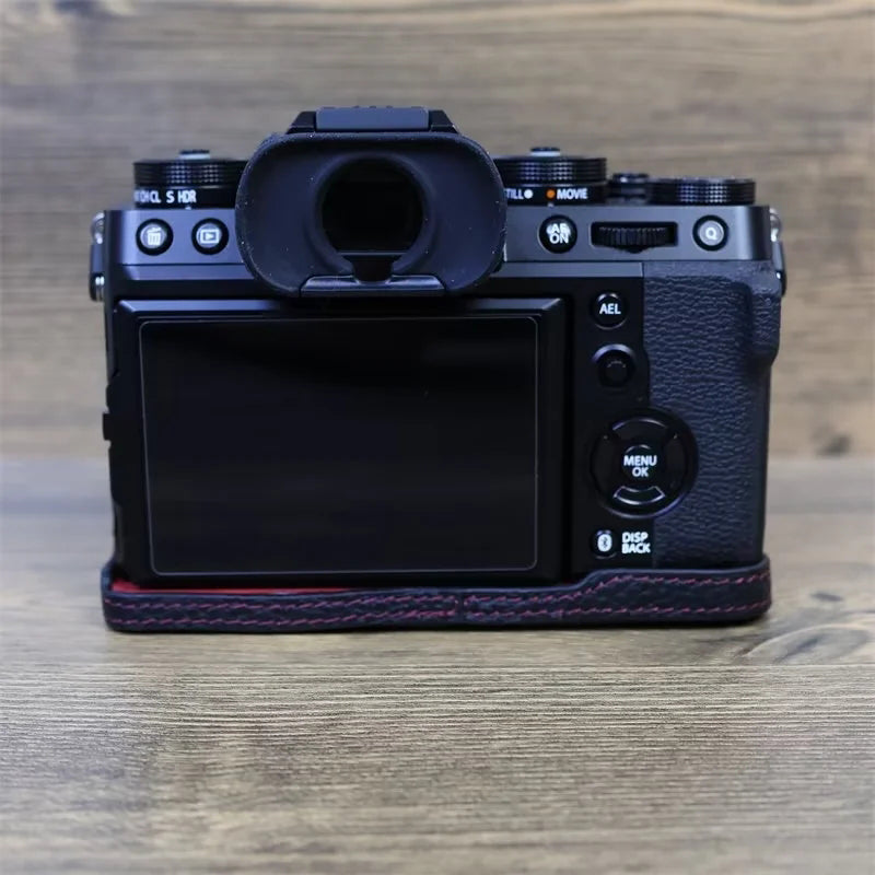Uniqkart for Fujifilm X-T5 Genuine Leather Camera Case Battery Opening Design Protective Cover - Black