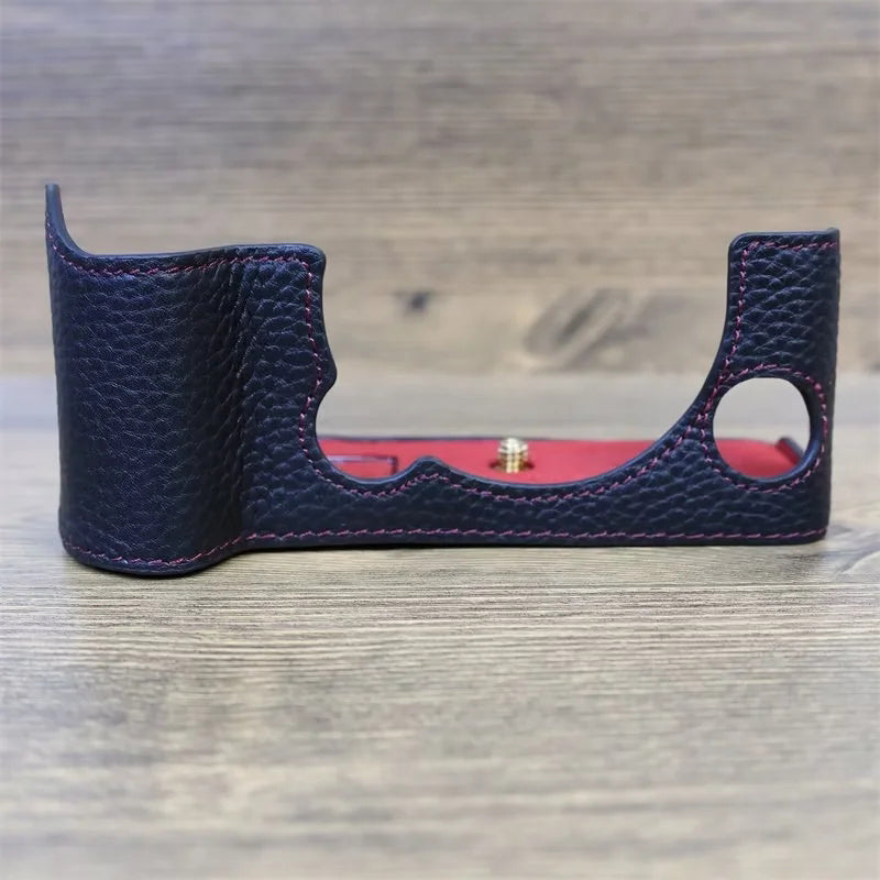 Uniqkart for Fujifilm X-T5 Genuine Leather Camera Case Battery Opening Design Protective Cover - Black